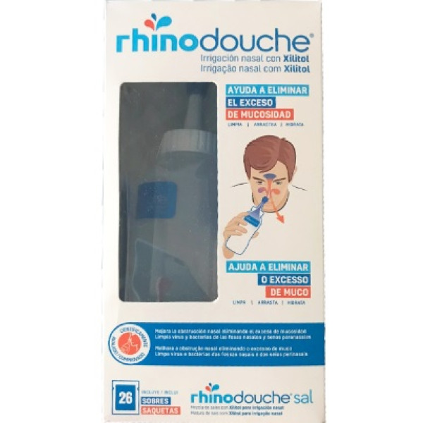 RhinoDouche Irrigacão Nasal Garrafa + Sal XL Sais de irrigaÃ§Ã£o com xilitol 26 Saqueta(s) 5 g