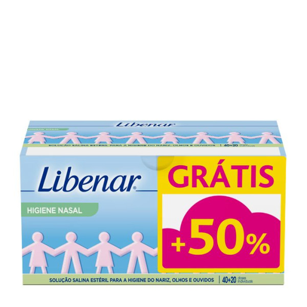 Libenar Soro fisiológico estéril em monodoses 40 x 5 ml com Oferta de Soro fisiológico estéril em monodoses 20 x 5 ml